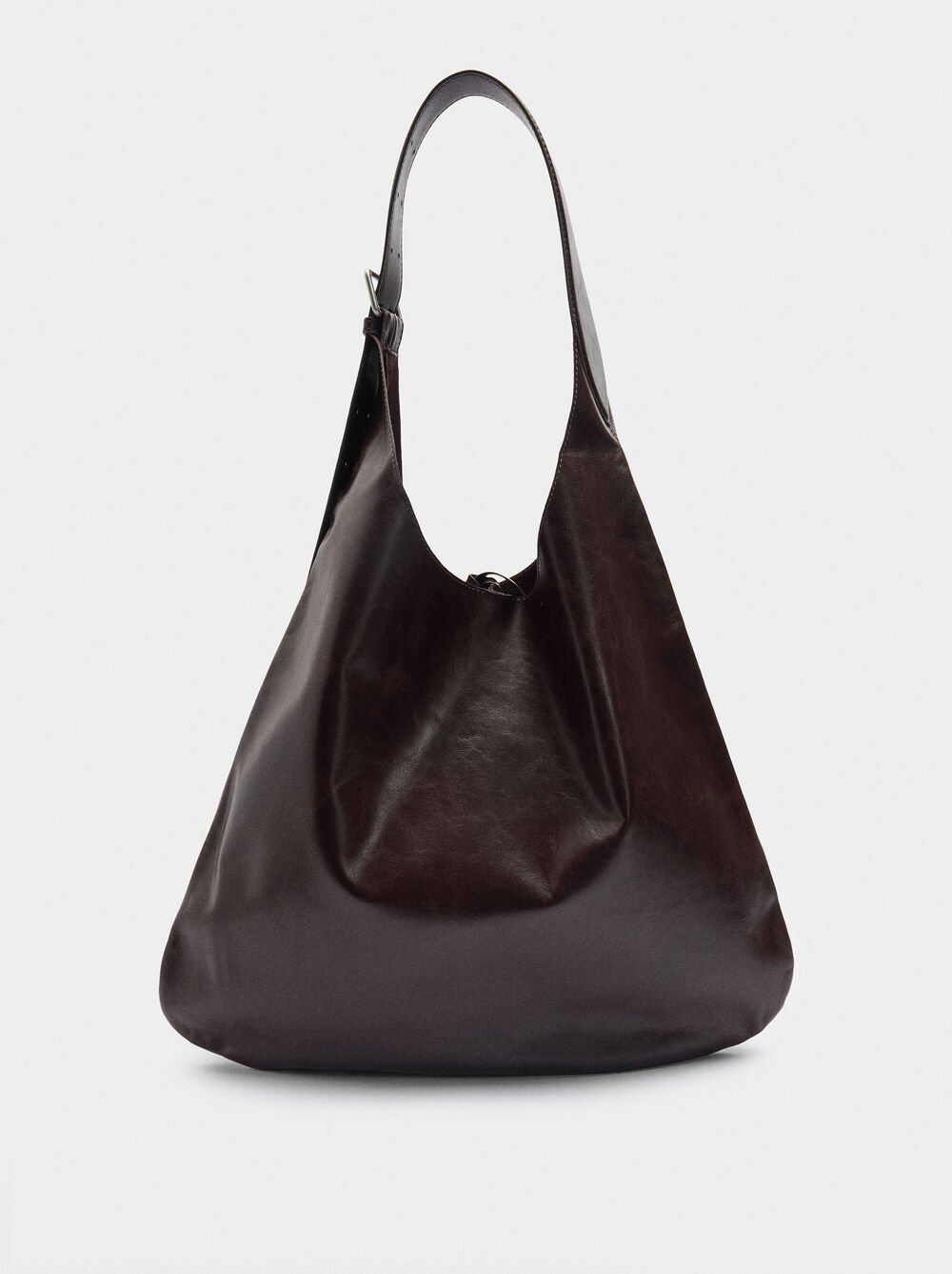 Leather shoulder bag with buckle