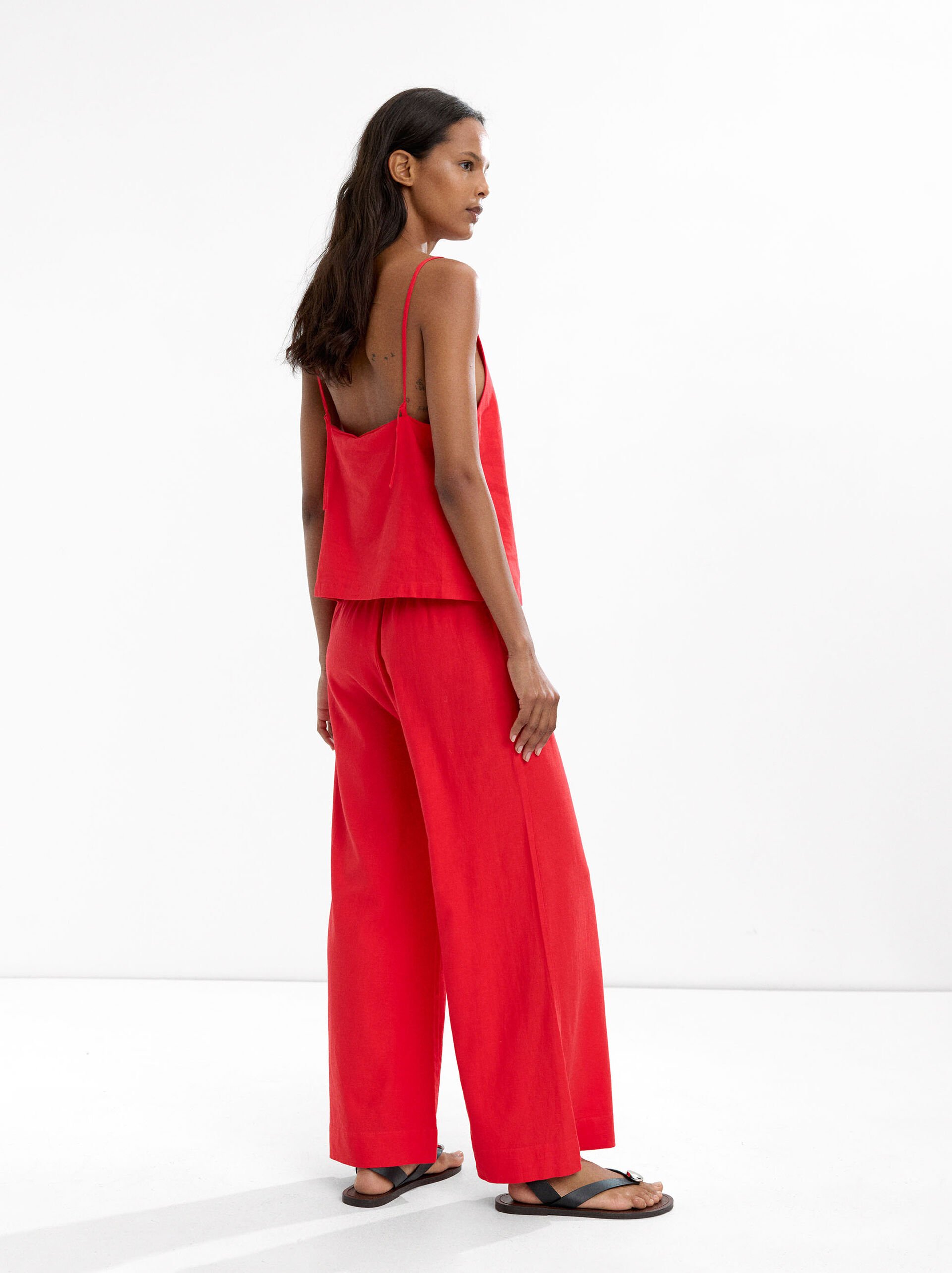 Linen-blend trousers with elastic waistband image number 3.0