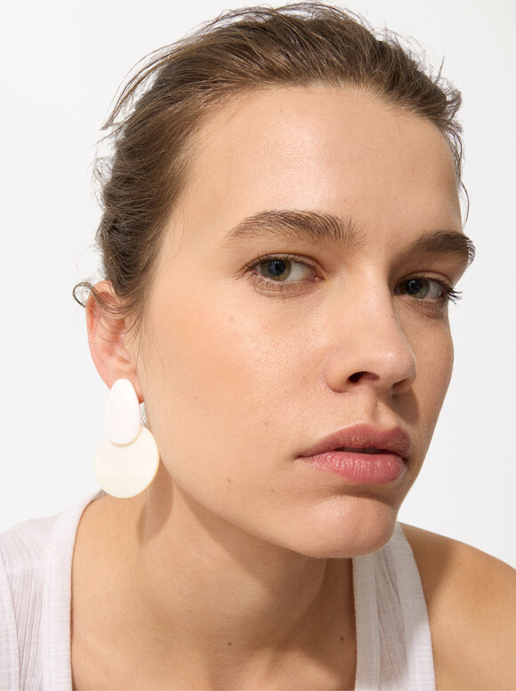 Medium Shell Earrings, White, hi-res