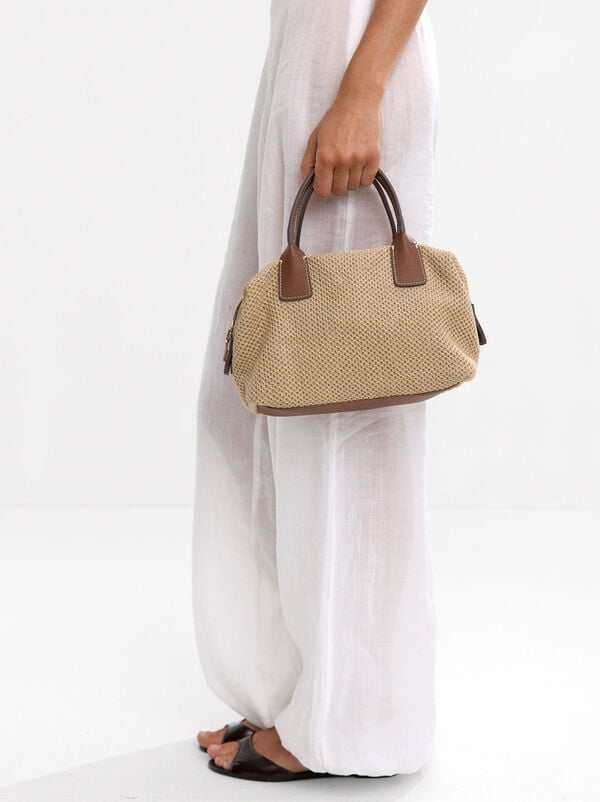 Borsa tote effetto paglia con tracolla M