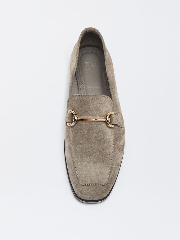 Leather Loafers With Buckle, Brown, hi-res