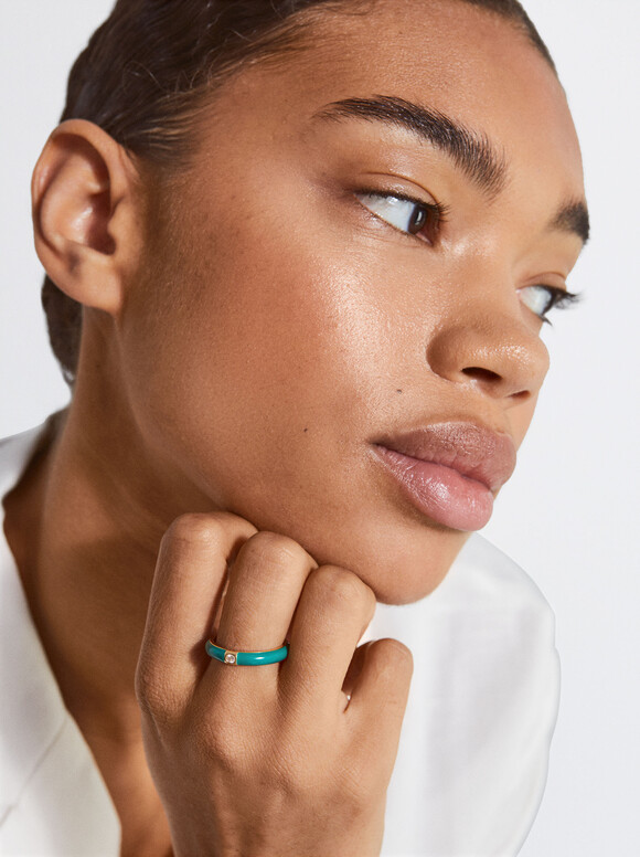 925 Silver Ring With Zirconia, Green, hi-res