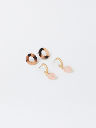 Golden Earrings Set , Multicolor, hi-res