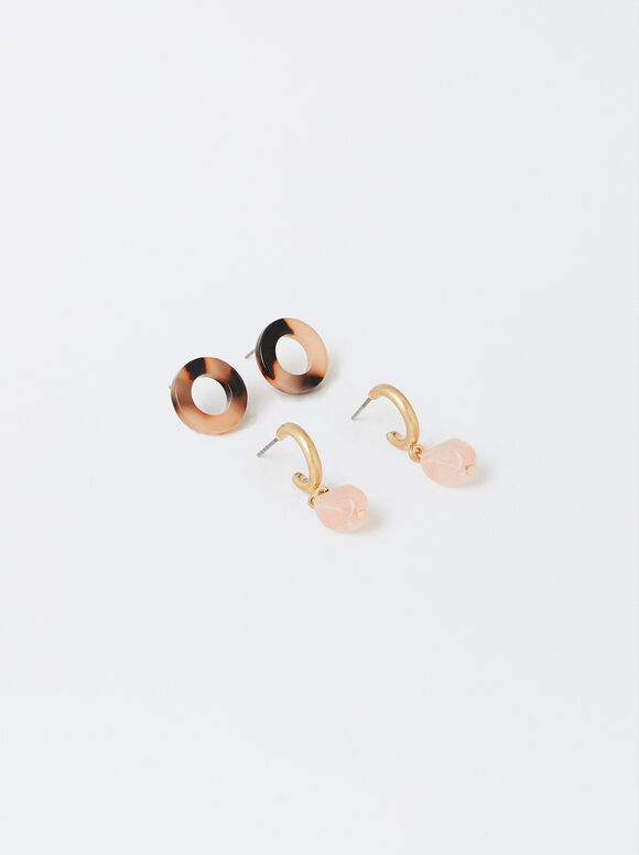 Golden Earrings Set , Multicolor, hi-res