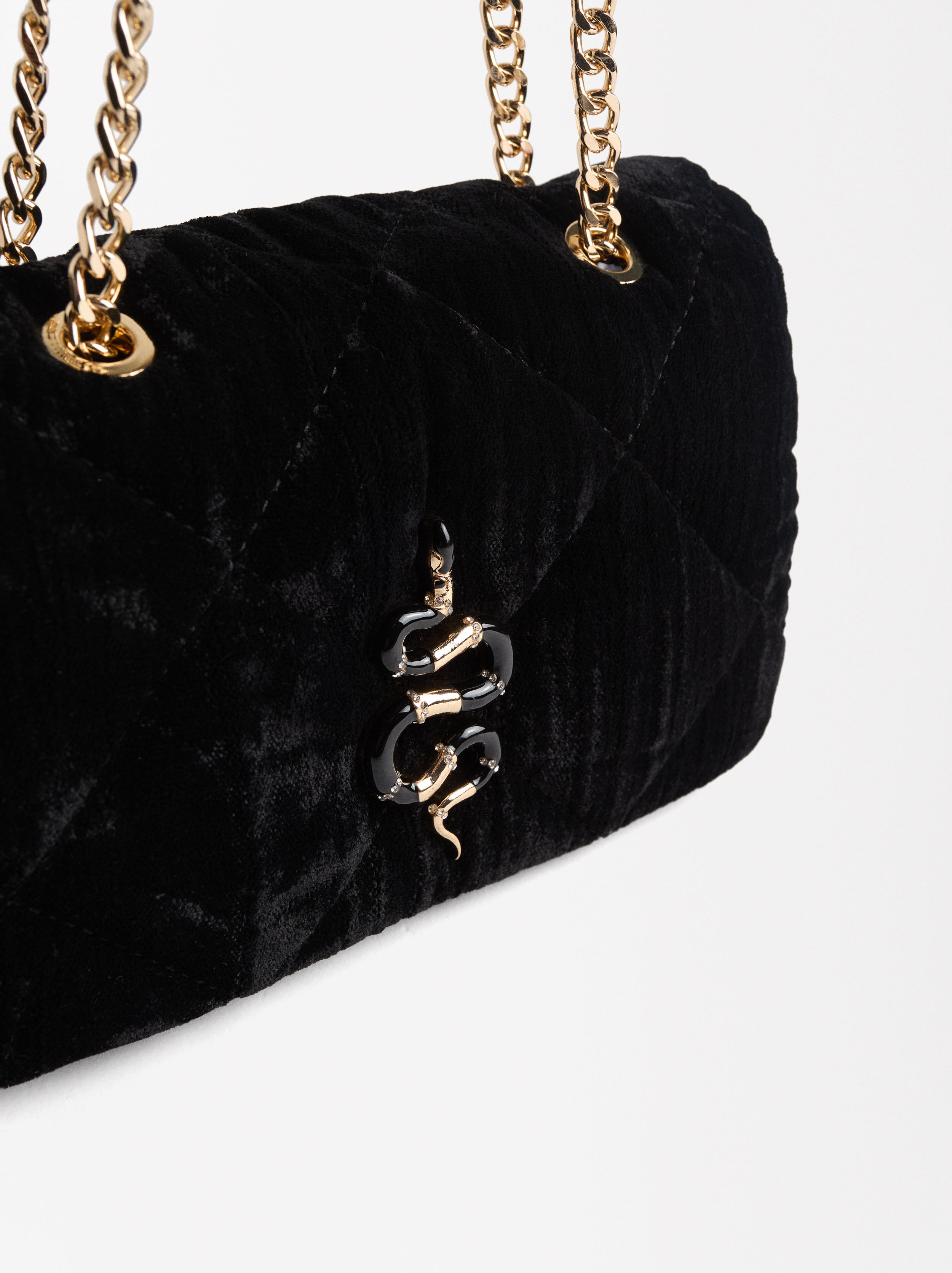 Sac A Epaule En Velours Serpent Noir Parfois