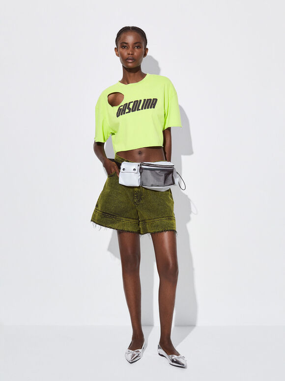 Online Exclusive - Cut Out Cropped T-Shirt, Green, hi-res