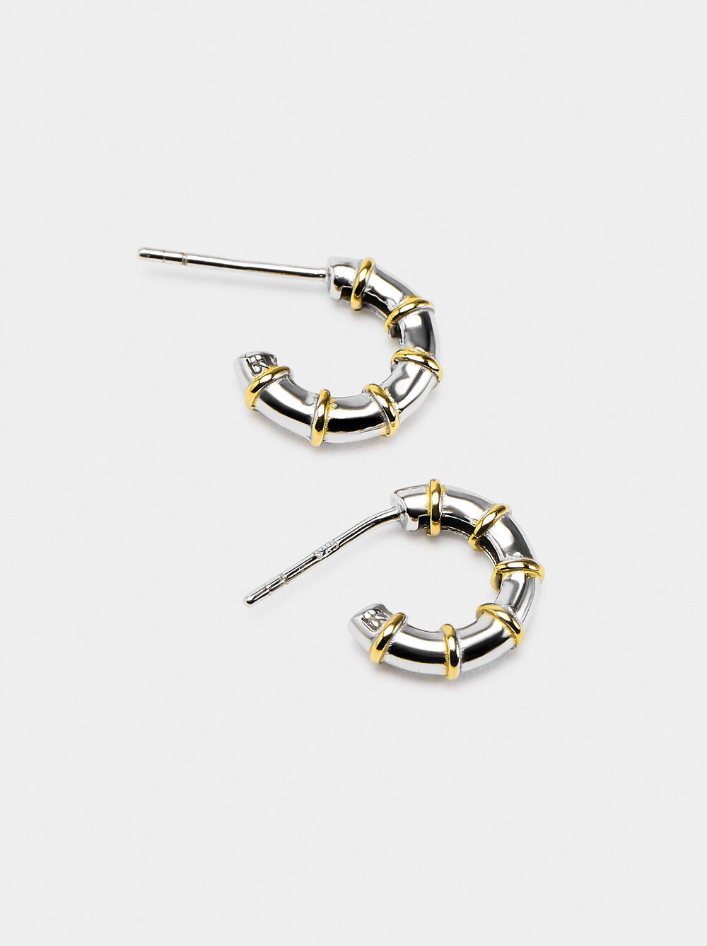 Segmented bicolor hoop earrings with 925 sterling silver