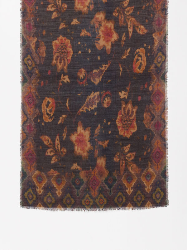 Printed scarf with wool
