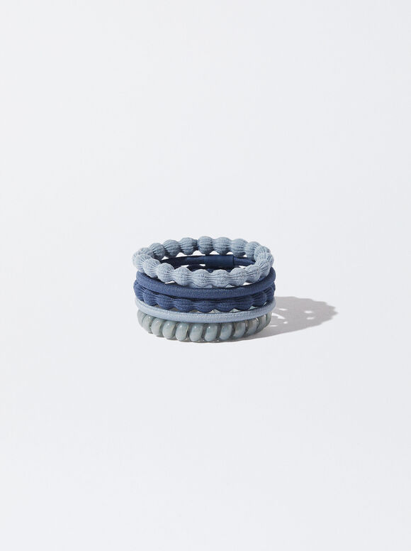 Set Of Hair Elastics, Blue, hi-res
