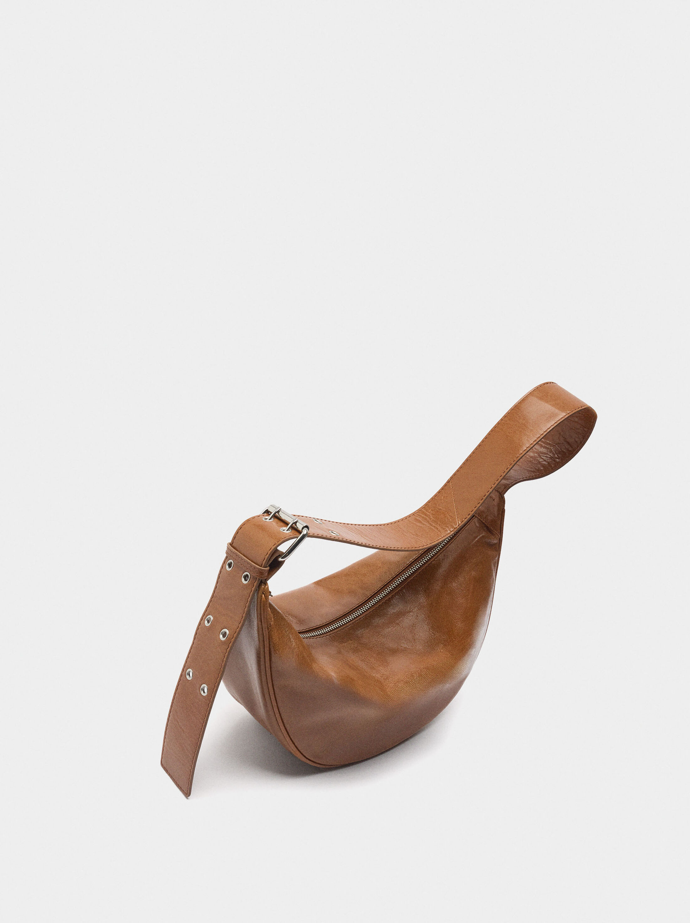 Leather hobo bag with studs image number 0.0