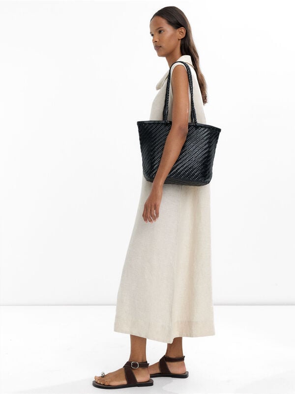 Woven leather shopper bag