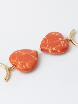 Golden Hoop Earrings With Stones, Orange, hi-res