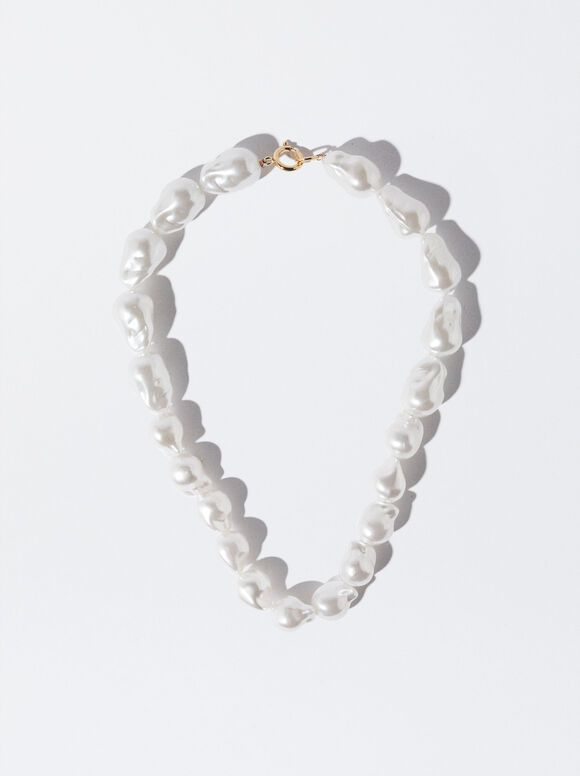 Necklace With Pearls, White, hi-res