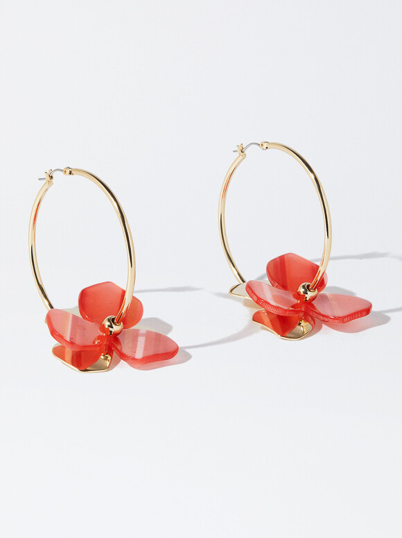 Pendientes De Aro Con Resina, Naranja, hi-res