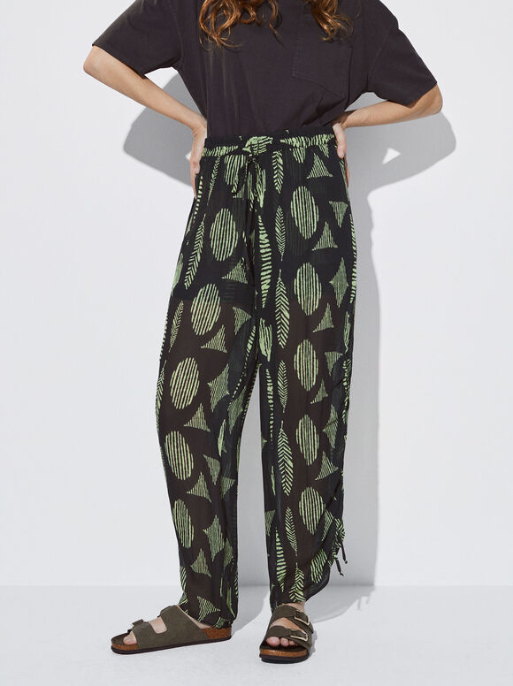 Printed Loose-Fitting Trousers, Multicolor, hi-res