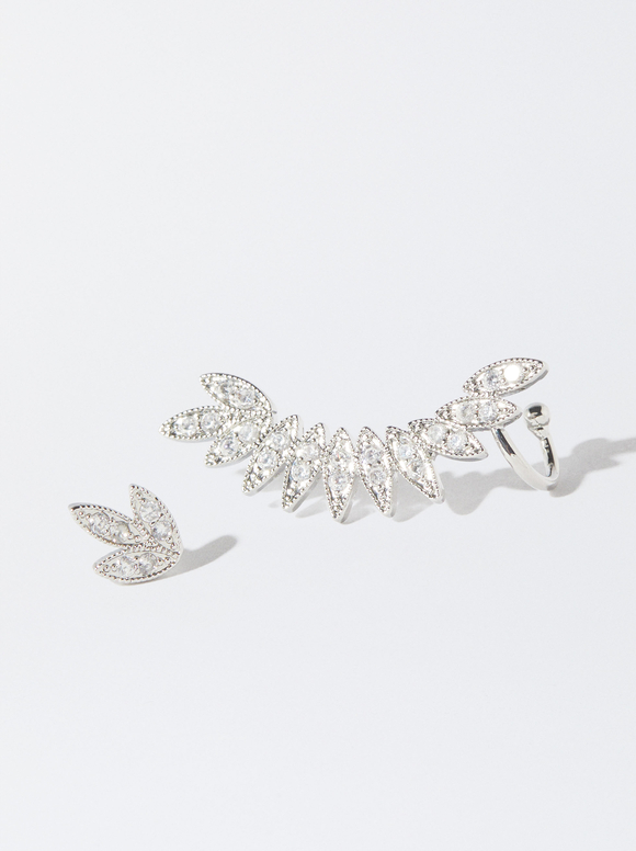 Ear Cuff With Cubic Zirconia, Silver, hi-res