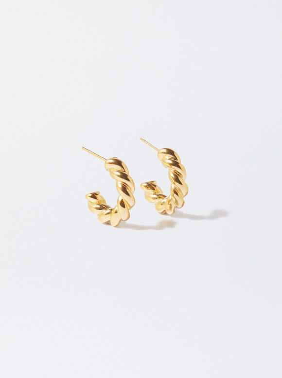 Golden Stainless Steel Hoop Earrings, Golden, hi-res