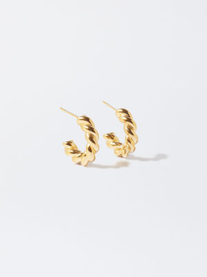 Golden Stainless Steel Hoop Earrings image number 0.0