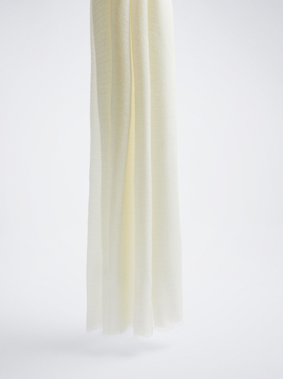 Plain Pashmina With Frayed Detailing, White, hi-res