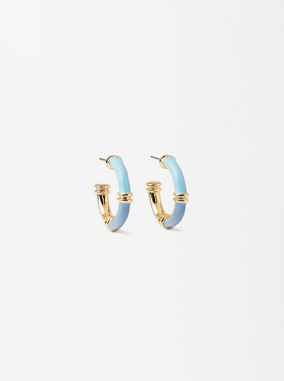 Enamel Gold Hoop Earrings, Multicolor, hi-res