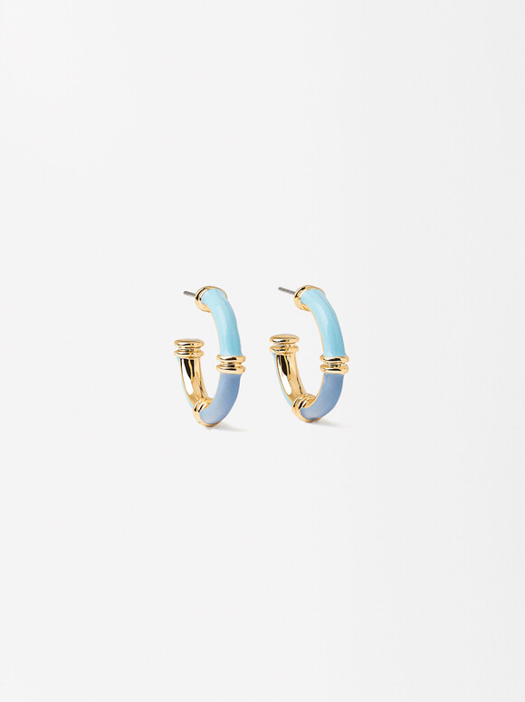 Enamel Gold Hoop Earrings, Multicolor, hi-res