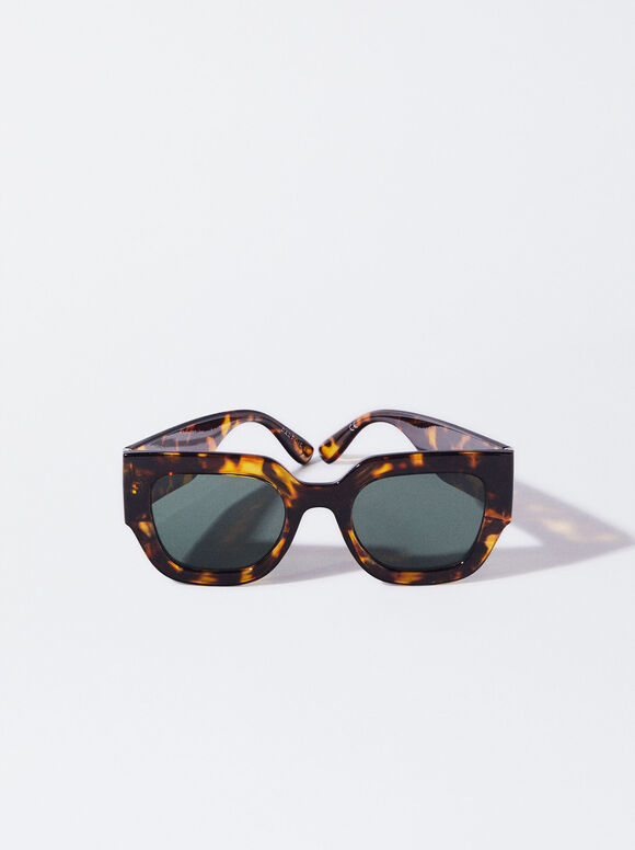 Sonnenbrille Mit Viereckigem Gestell, Braun, hi-res