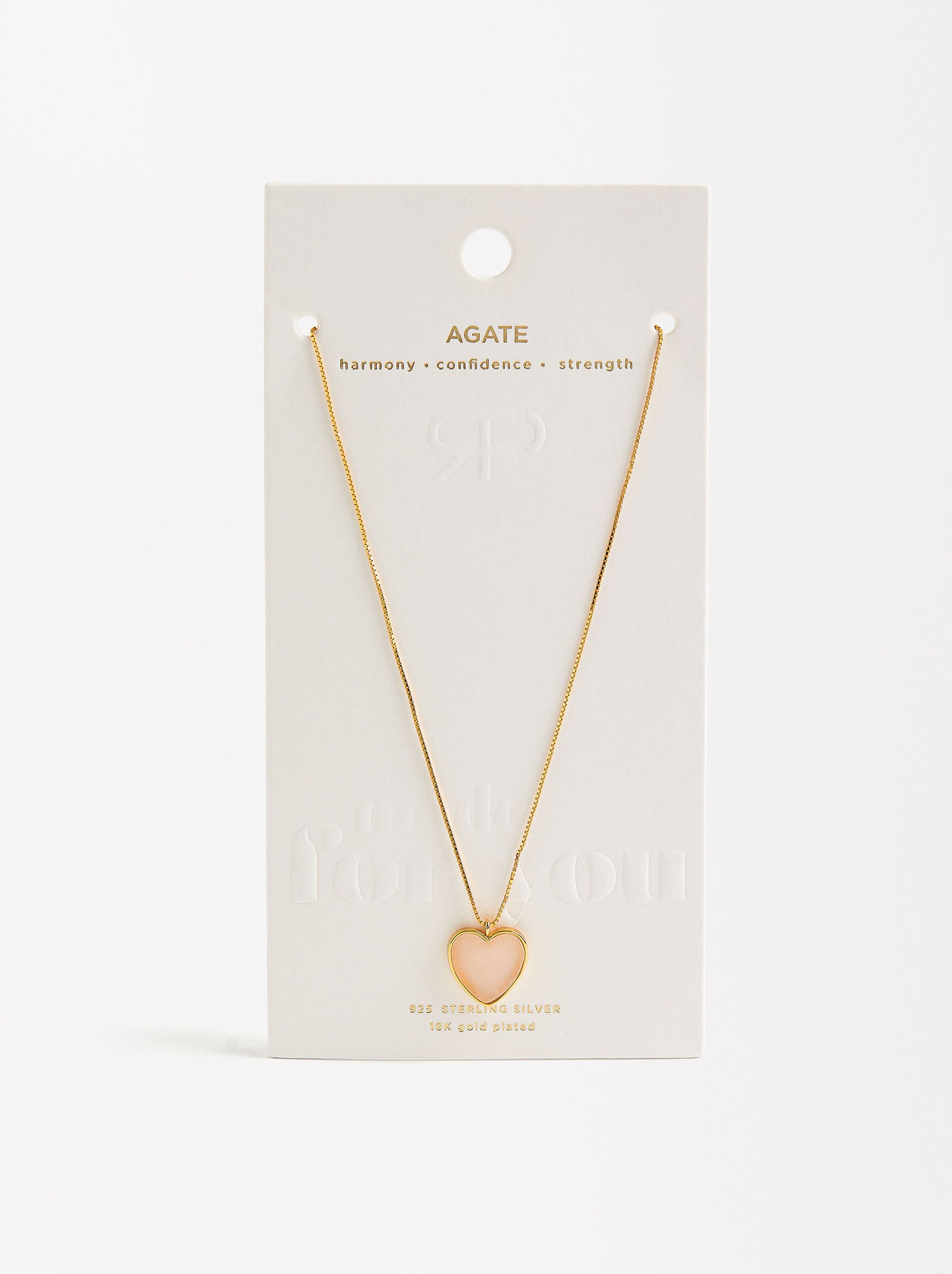 Collier court pierre de cœur - Argent sterling 925 image number 3.0