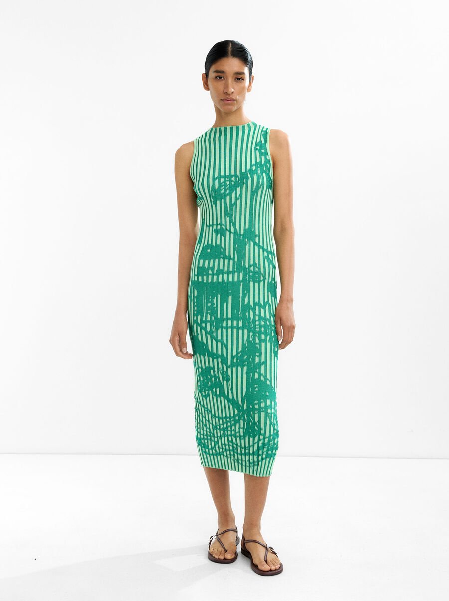 Striped knit dress with print