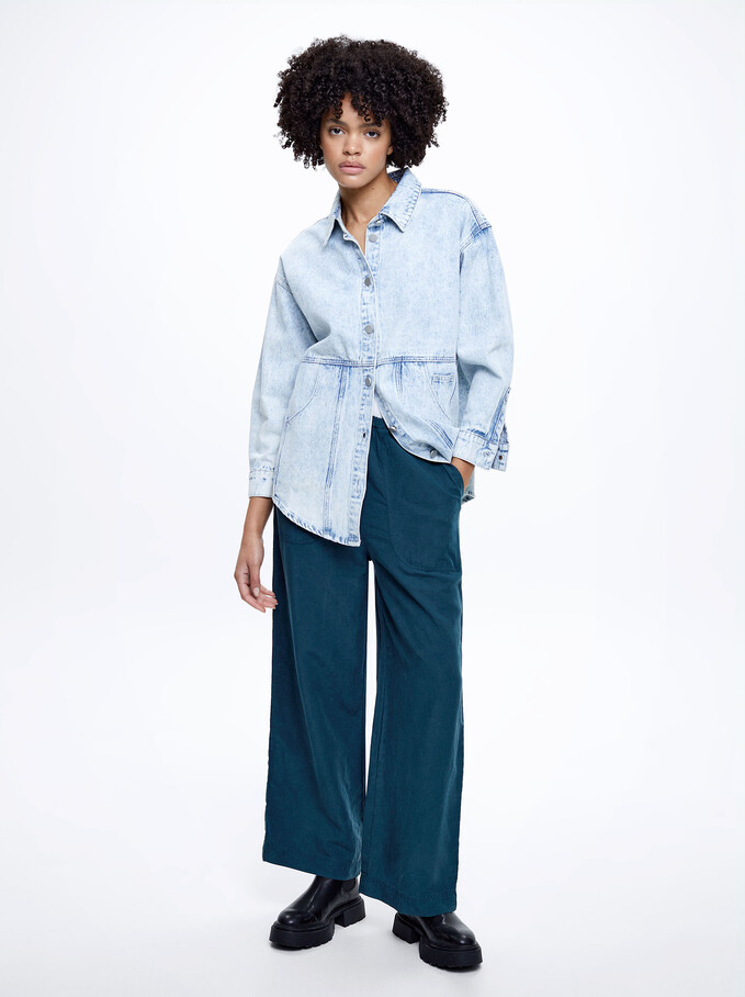 Pantalon Wide Leg En Lin, Vert, hi-res