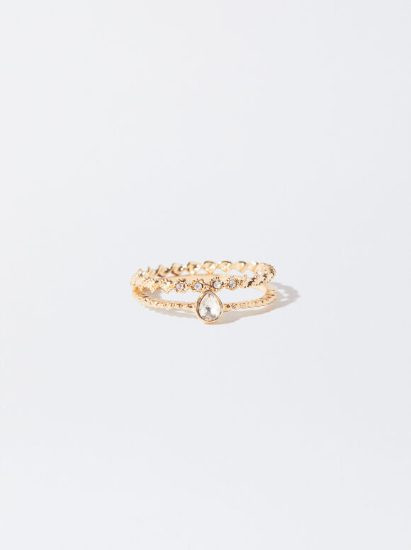 Set Of Rings With Crystals, Golden, hi-res