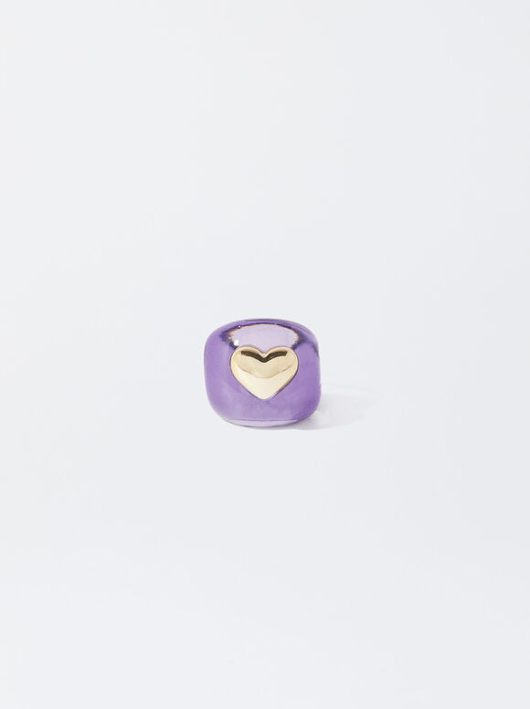 Heart Resin Ring, Purple, hi-res