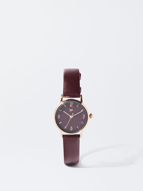 Round Case Watch, Bordeaux, hi-res
