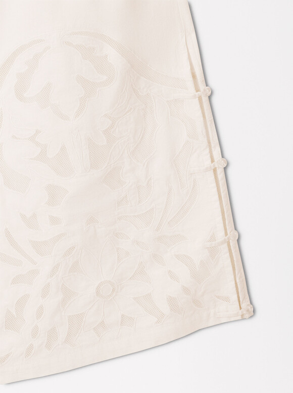 Online Exclusive - Embroidered Cotton Pants, White, hi-res