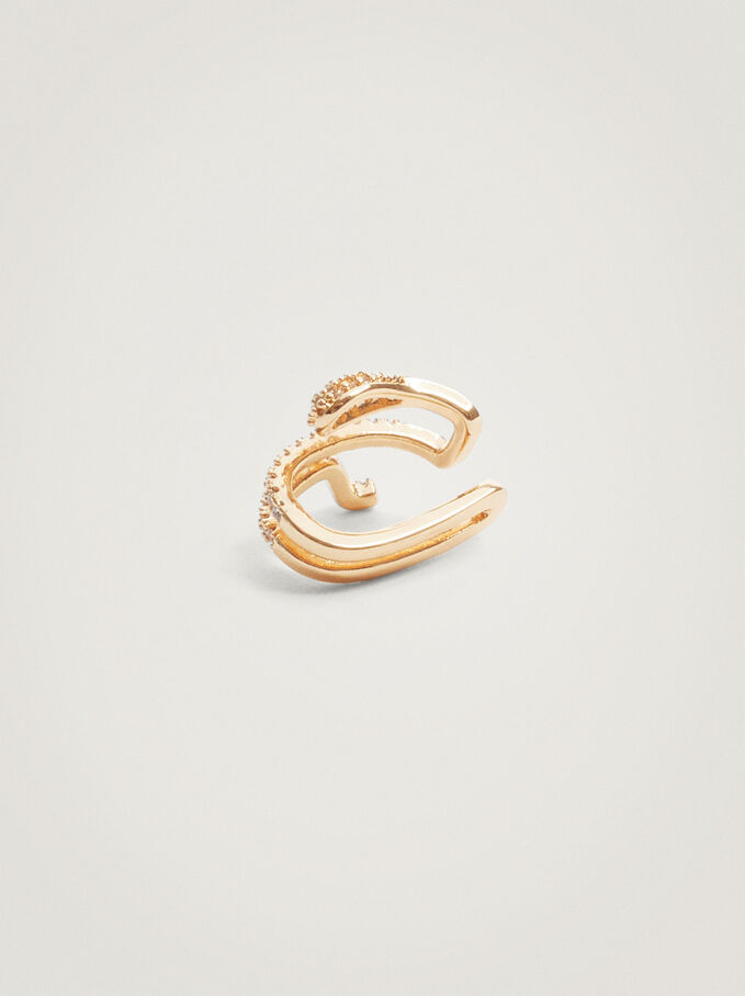 Ear Cuff With Snake And Zirconia, Golden, hi-res