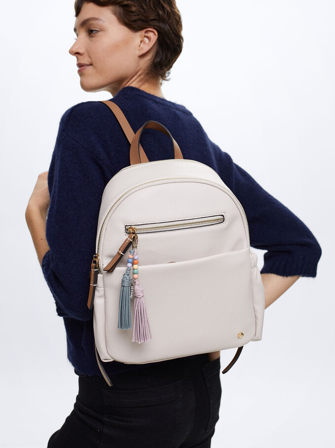Everyday Backpack With Pendant, Ecru, hi-res
