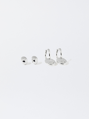 Set Of Silver-Plated Earrings, Silver, hi-res