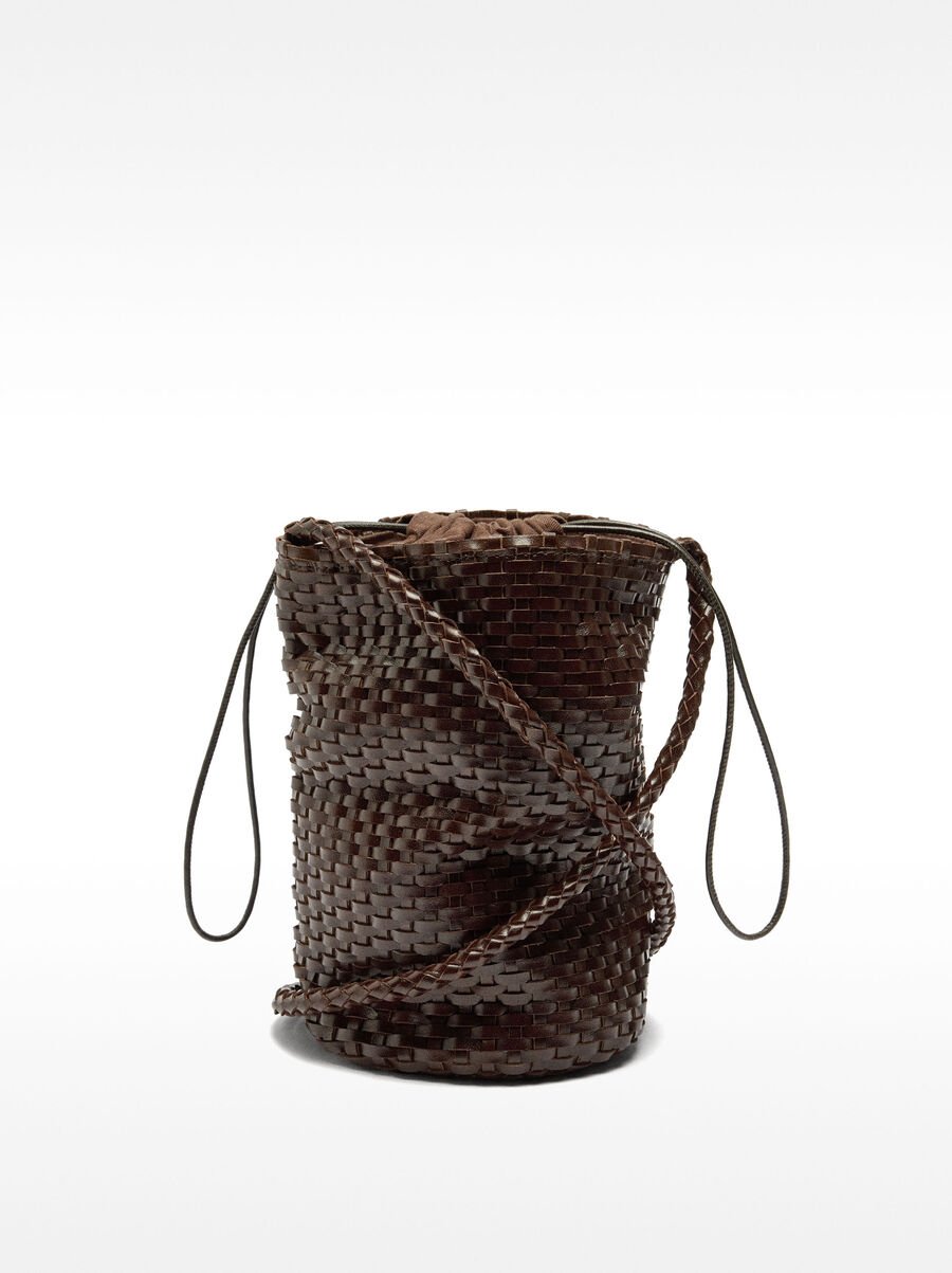 Braided leather bucket bag