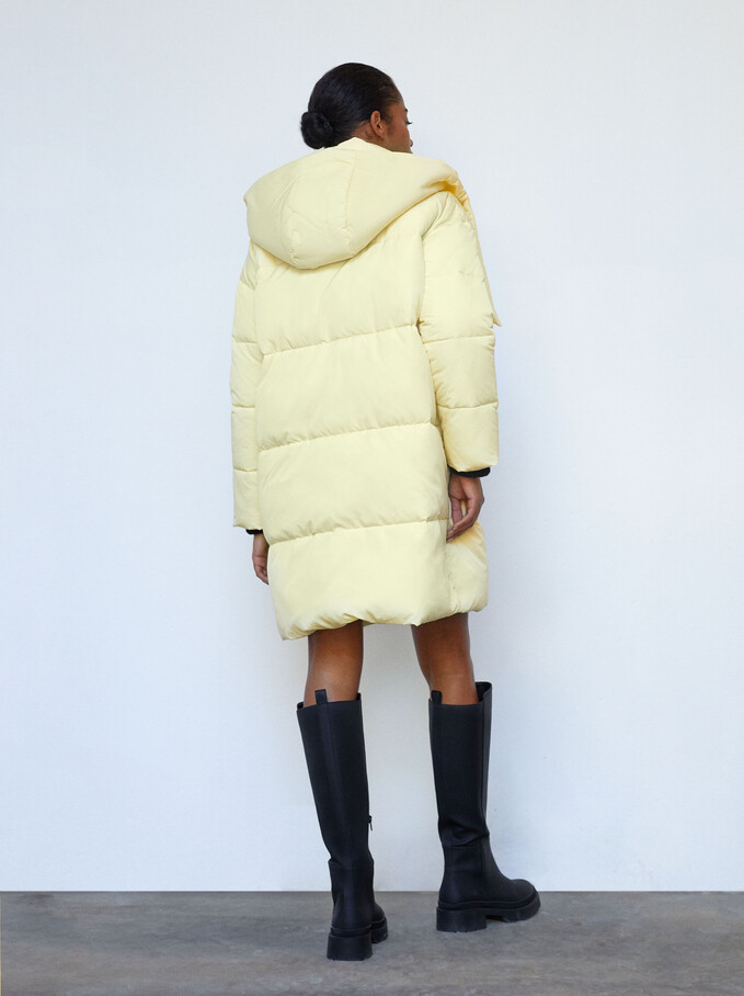 Quilted Coat With Hood, Yellow, hi-res