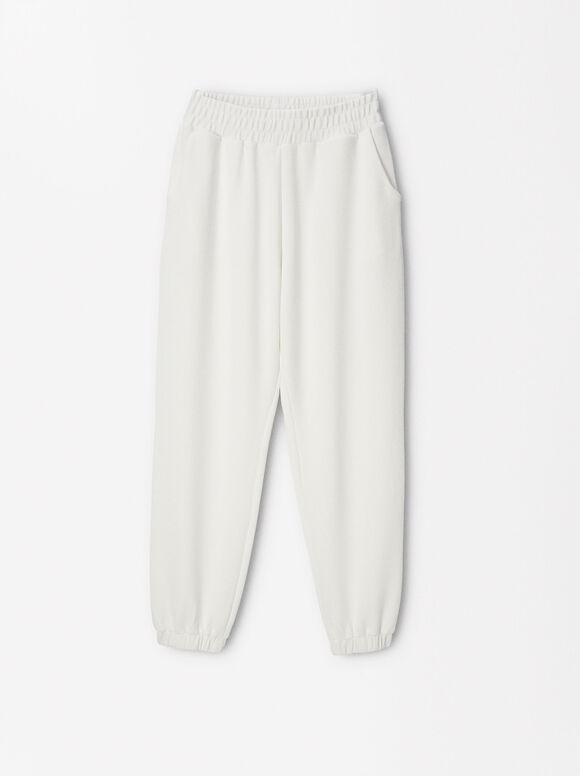 Pantalon  Fluide Avec Taille Élastique, Blanc, hi-res