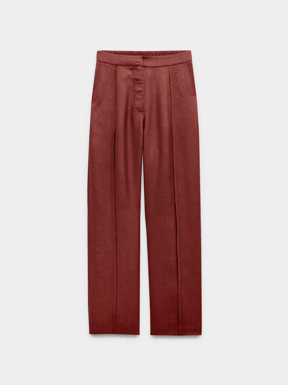 Trousers with crinkled effect