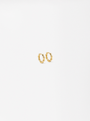 Irregular Hoop Earrings - Sterling Silver 925, Golden, hi-res