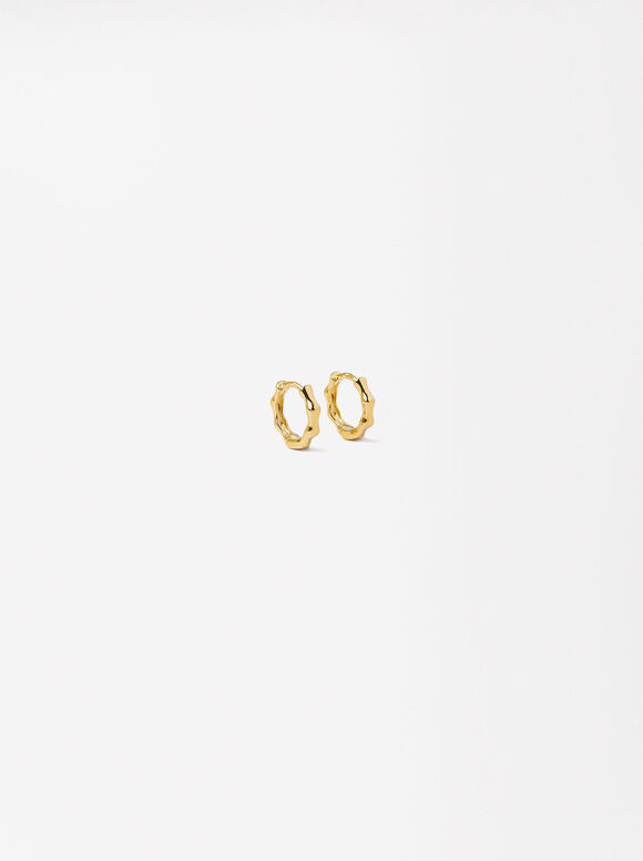 Irregular Hoop Earrings - Sterling Silver 925, Golden, hi-res