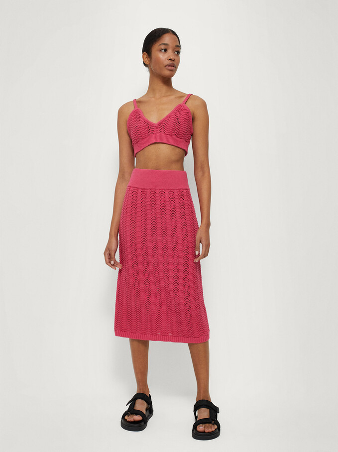 Knitted Midi Skirt, Pink, hi-res