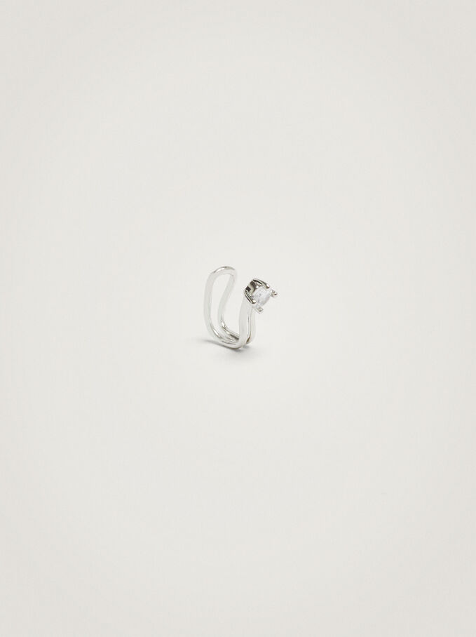 Ear Cuff With Cubic Zirconia, Silver, hi-res