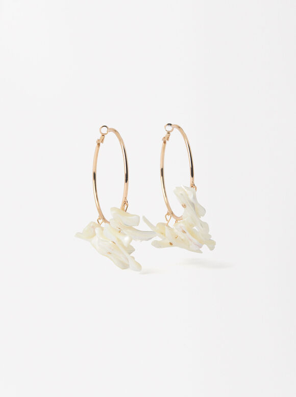 Golden Hoops With Shells, White, hi-res