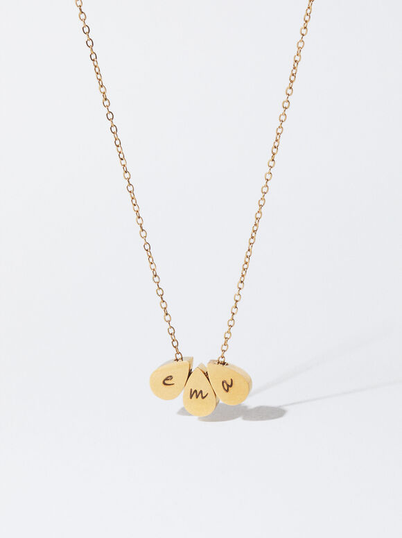 Collar De Acero Dorado Con Colgante Personalizable, Dorado, hi-res