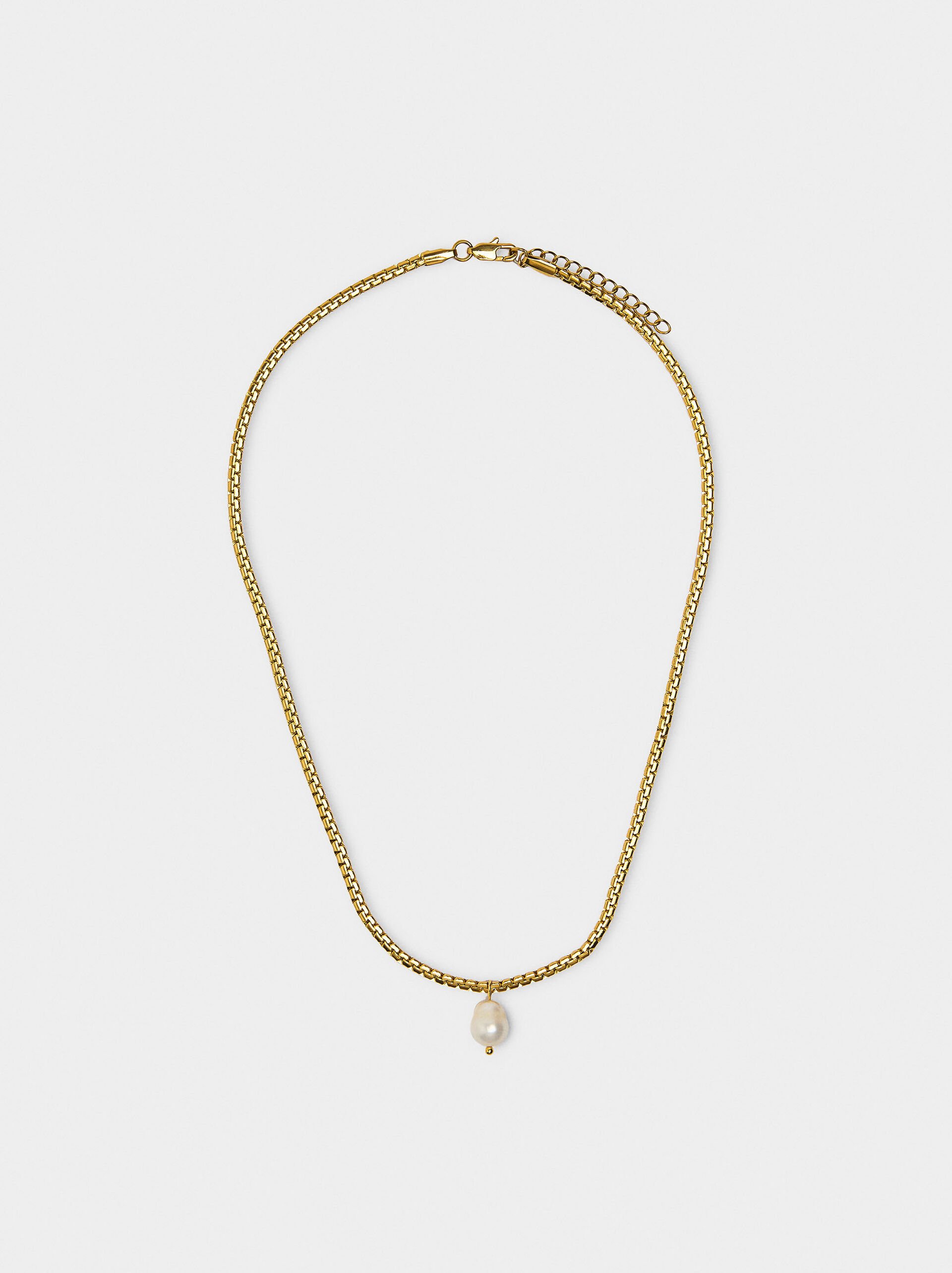 Freshwater pearl pendant necklace - stainless steel image number 0.0