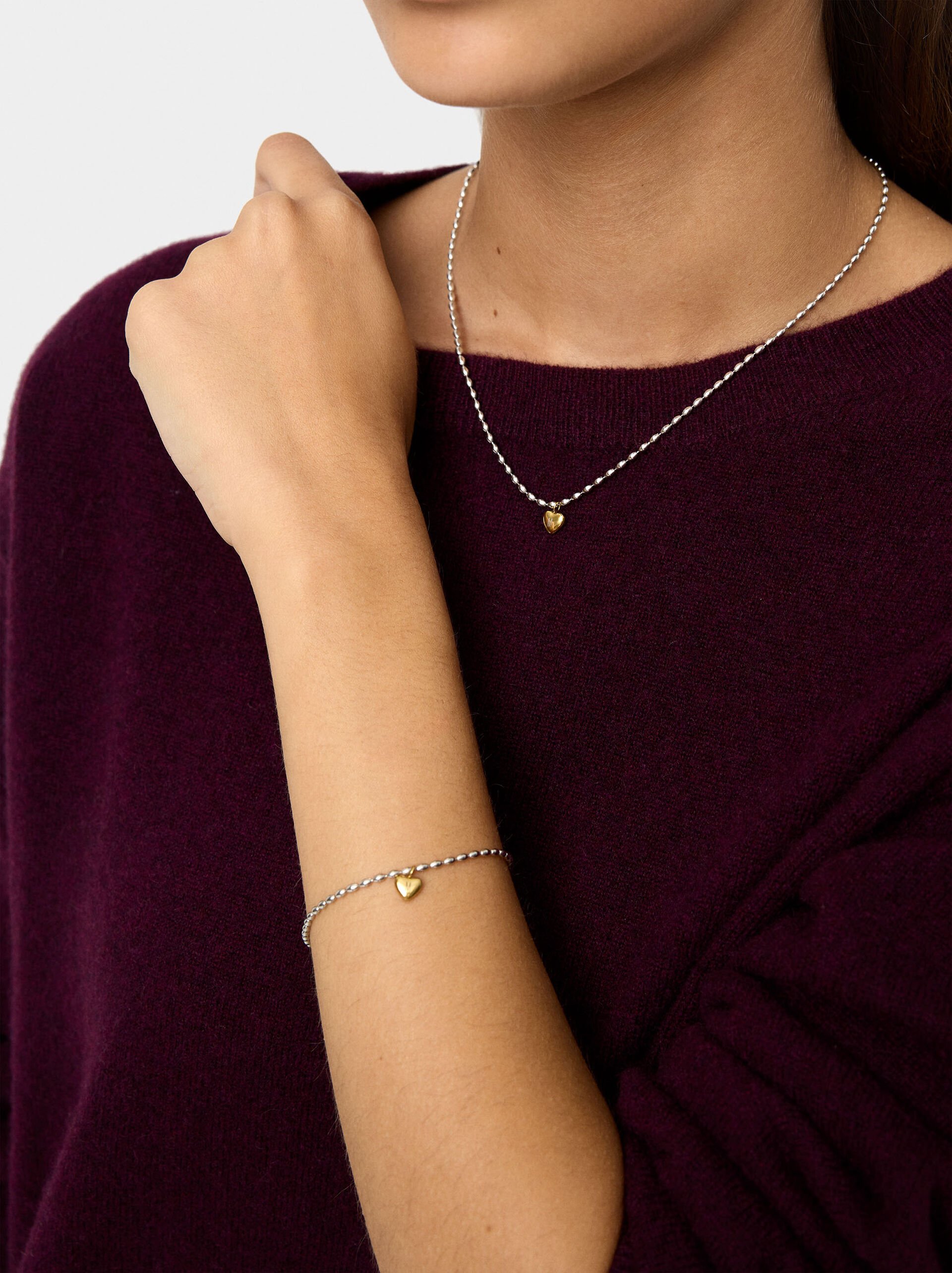 Bicolor necklace with heart pendant - stainless steel image number 4.0