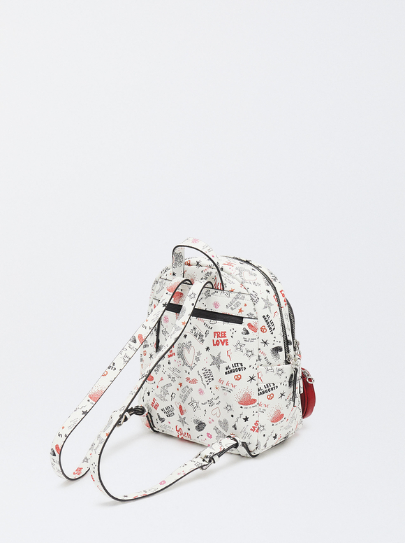 Printed Backpack Love, Red, hi-res