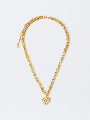 18 K Vergoldete Halskette Mit Herzgliedern, Golden, hi-res